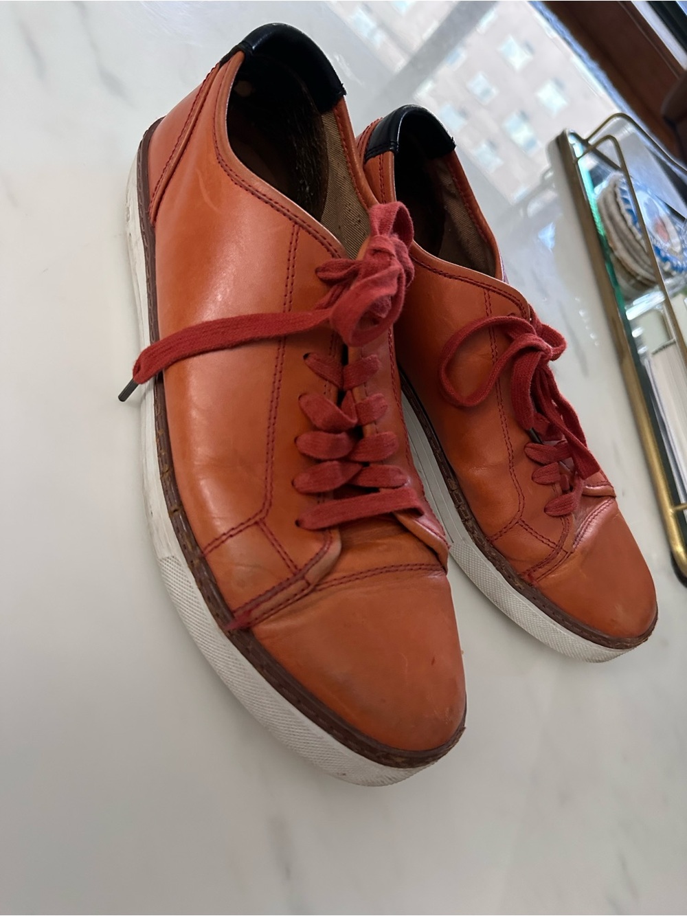Coach Men’s Orange Leather Low Top Sneakers Casual Lace Up Shoes size 9.5 - Picture 1 of 8